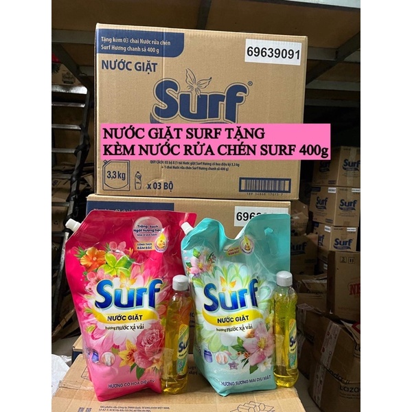 NƯỚC GIẶT Surf 3,3 Kg TẶNG NƯỚC RỬA CHÉN Surf HƯƠNG CHANH SẢ 400g
