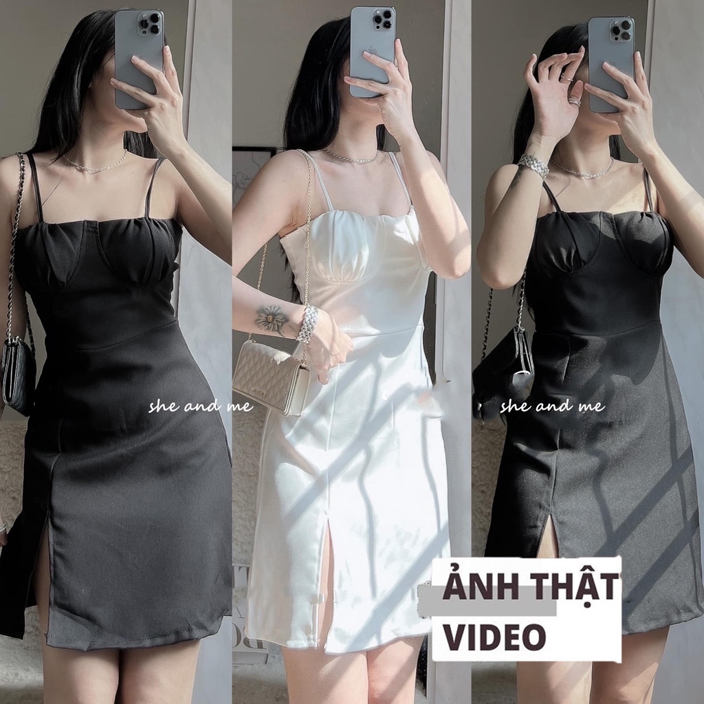 (SALE TẬN GỐC) Đầm Nữ Váy Hai Dây Cúp Ngực Xẻ Tà Có Sẵn Mút Ngực Hàng Quảng Châu Cực Đẹp (Ảnh thật ở cuối)