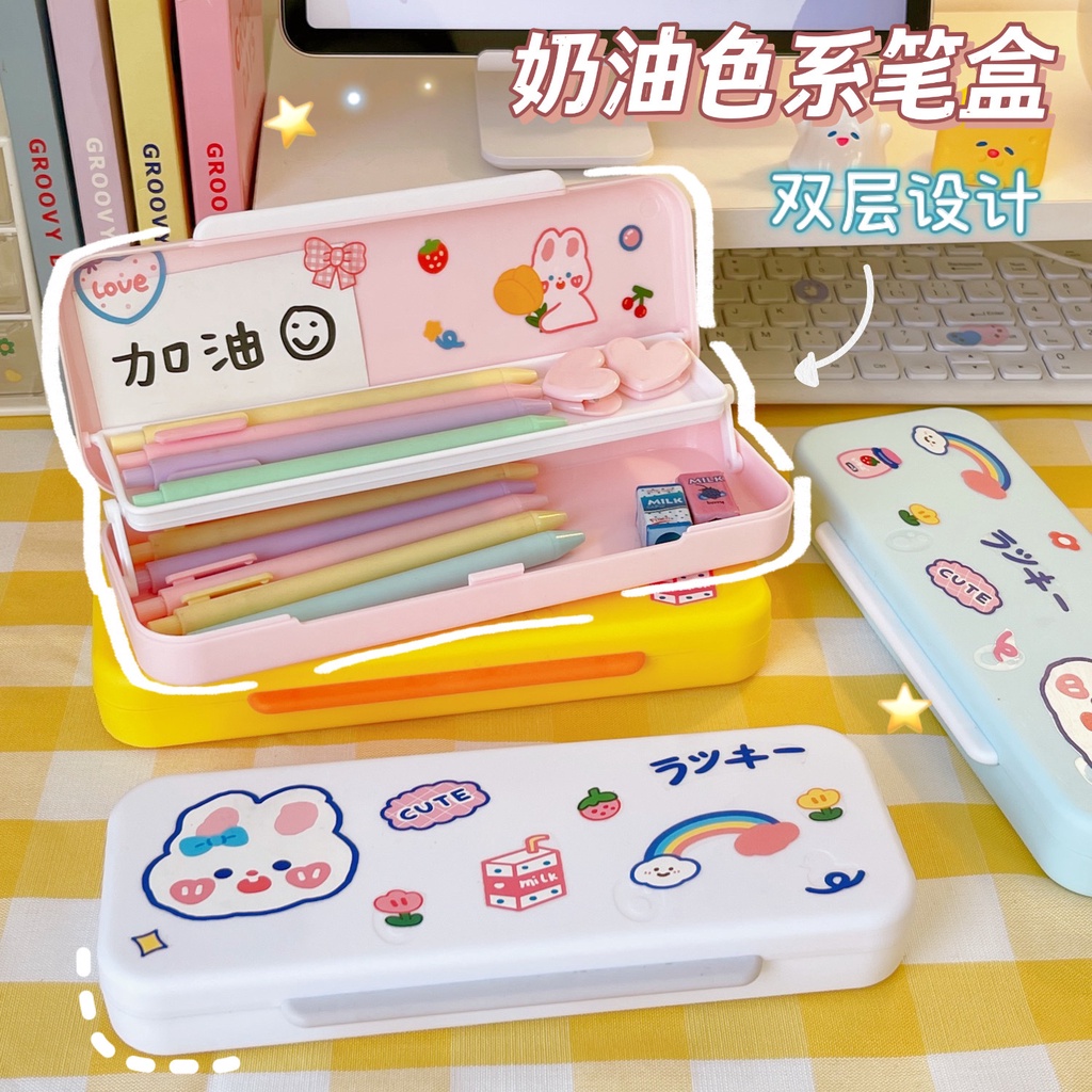 Hộp Đựng Bút Học Sinh 2 Tầng Cute Có Tặng Kèm Sticker