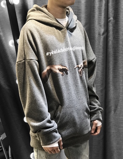 Áo Hoodie lót lông "yêu là chết ở trong lòng 1 ít" màu xám