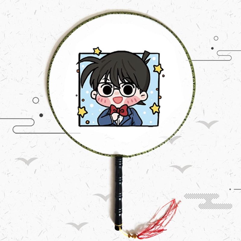 Quạt tròn cổ trang in hình CONAN KAITO KID Thám tử lừng danh chibi anime cán gỗ quà tặng độc đáo xinh xắn