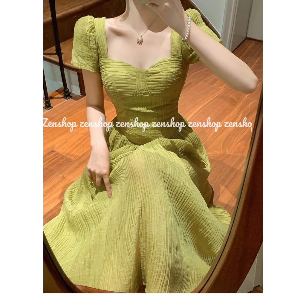Đầm tay phồng cúp ngực dáng xòe dài siêu xinh - Green dress