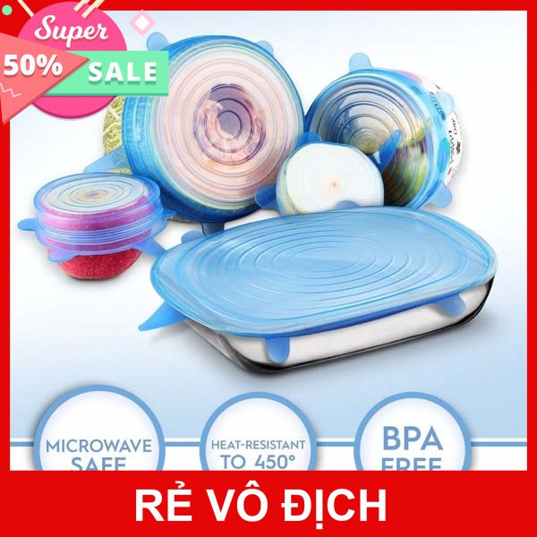 [Hot]-[ Siêu Khuyến Mại] - Bộ 6 Miếng Màng Bọc Thực Phẩm Silicon Co Giãn