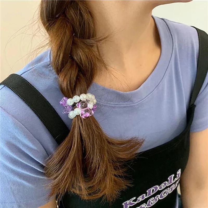 Dây Cột Tóc Cao Su Đính Hạt Pha Lê Hình Gấu Dễ Thương Cho Nữ