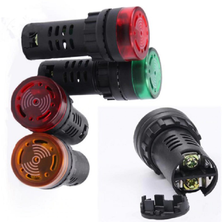 Đèn Báo Nguồn Có Còi màu đỏ, vàng, xanh phi 16/ phi 22 AD16-22SM 220VAC / 24VDC
