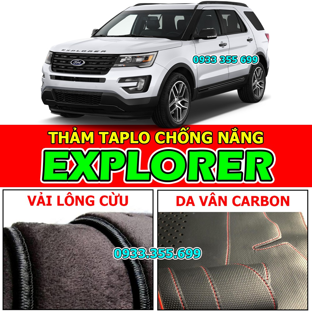 Thảm Taplo FORD EXPLORER bằng Nhung lông Cừu hoặc Da vân Carbon, Da vân Gỗ 2016 2017 2018 2019 2020 2021 2022 2023