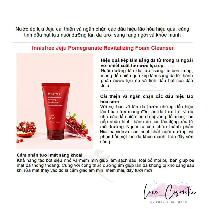Sữa rửa mặt lựu đỏ Innisfree Jeju Pomegranate Revitalizing Foam Cleanser 2 dung tích 150ml/80ml - LACE COMESTIC