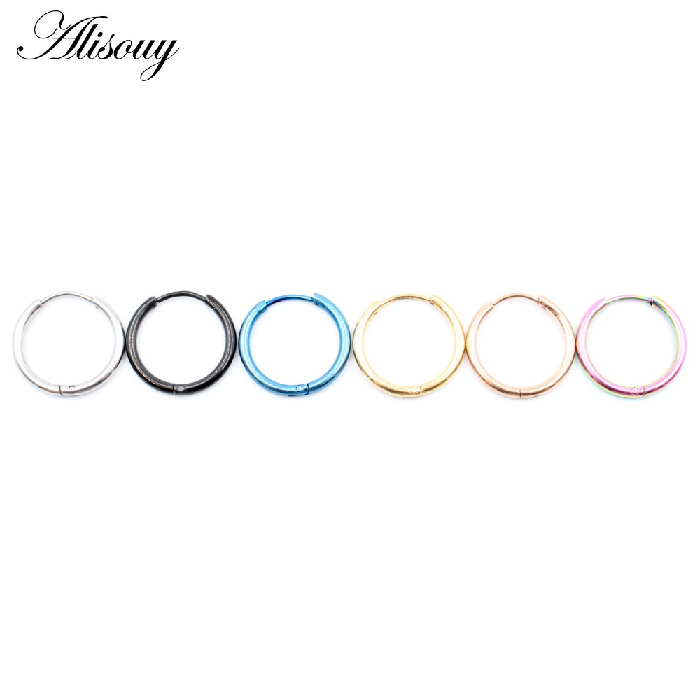 Alisouy Set 2 Khuyên Tai Tròn Bằng Thép Không Gỉ Dày 1.6mm Phong Cách punk Cá Tính Dành Cho Nam Và Nữ