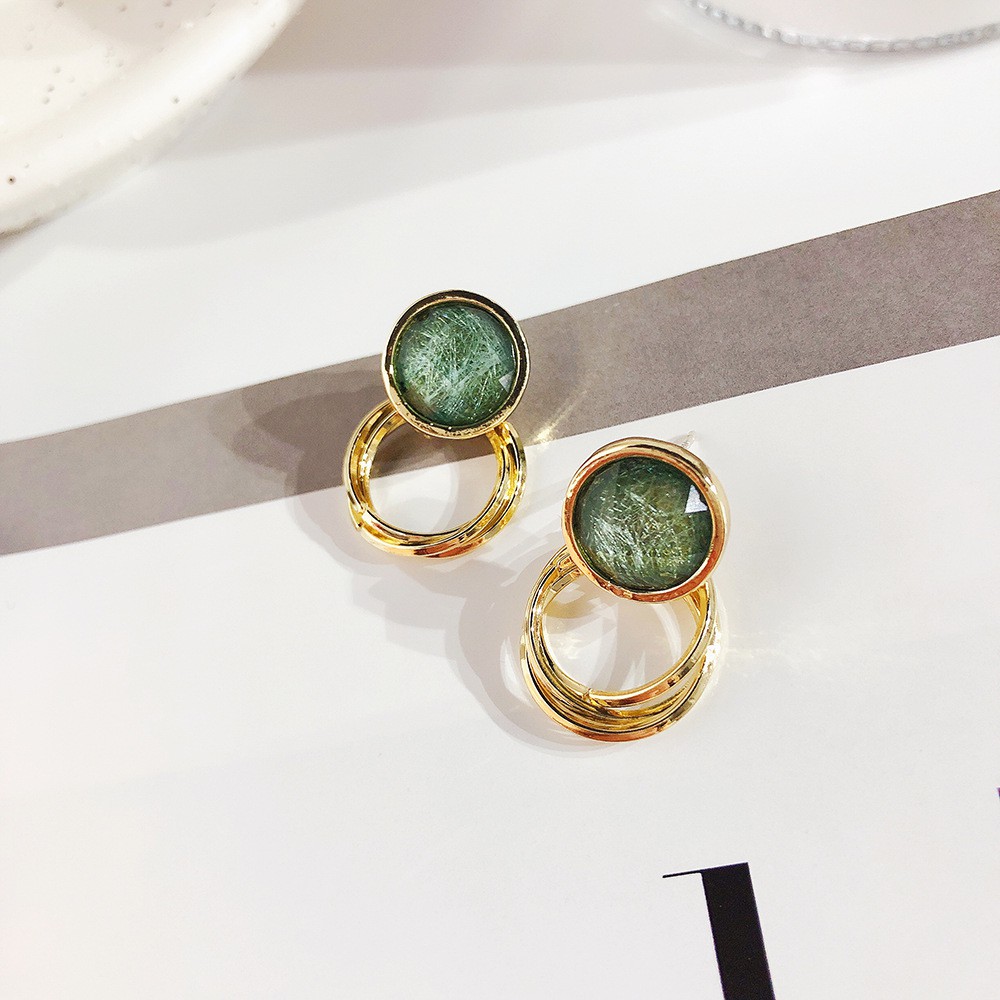 Bông tai tròn hạt xanh kiểu dáng hiện đại sang trọng - Mely 1460