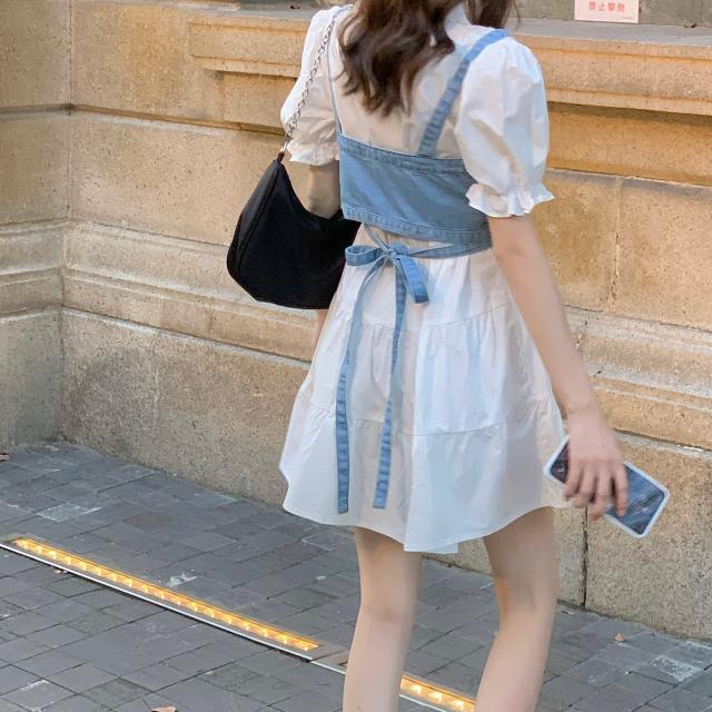 New Snapping up&Summer New French Style Retro Set Vest Puff Sleeve Shirt Dress Internet Celebrity Anti-Aging Trendy Two-Piece Suit Women
