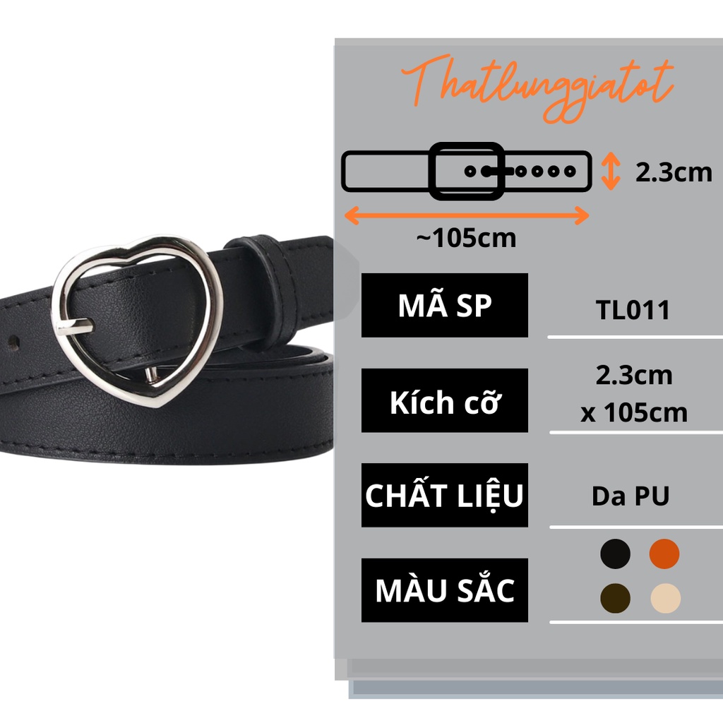 Thắt lưng nữ da PU mặt trái Tim bản 2.3cm (Hỗ trợ bấm lỗ, cắt dây nịt) TL011 - Thắt Lưng Giá Tốt