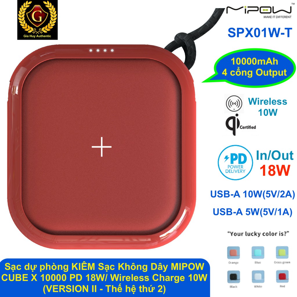 Sạc dự phòng KIÊM Sạc Không Dây MIPOW CUBE X 10000 PD 18W &amp; WIRELESS CHARGER 10W (VERSION II)