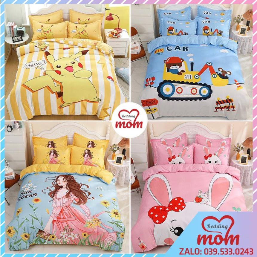 Bộ vỏ chăn ga gối, chăn ga gối đệm cute, drap giường [𝑴𝒐𝒎 𝑩𝒆𝒅𝒅𝒊𝒏𝒈 𝑺𝒉𝒐𝒑]