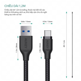 Cáp sạc AukeyType C CB-AC1 siêu bền 1,2m