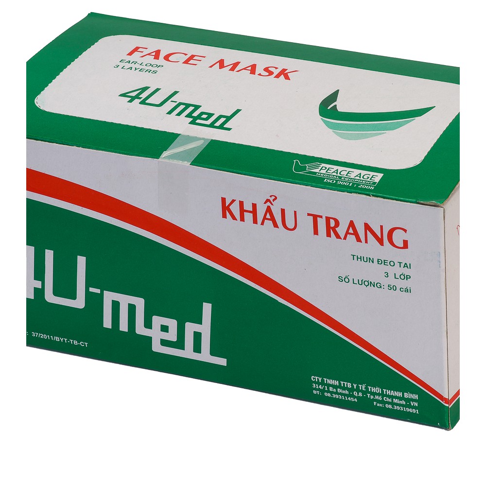 Khẩu trang y tế 3 lớp 4u-Med hộp 50 cái