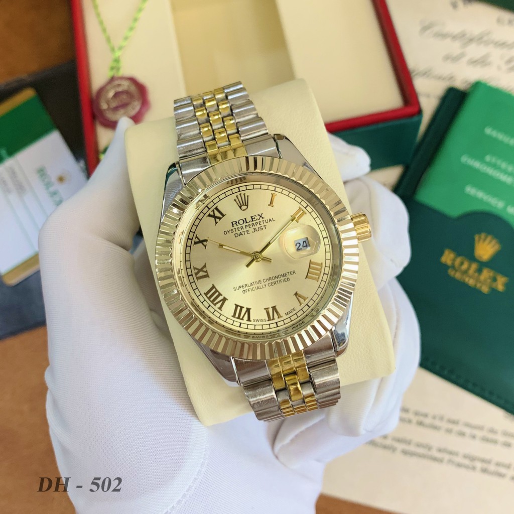 [rolex nam] Đồng hồ nam Rolex - mặt tròn viền băm dây kim loại cao cấp DH502 ngochang108