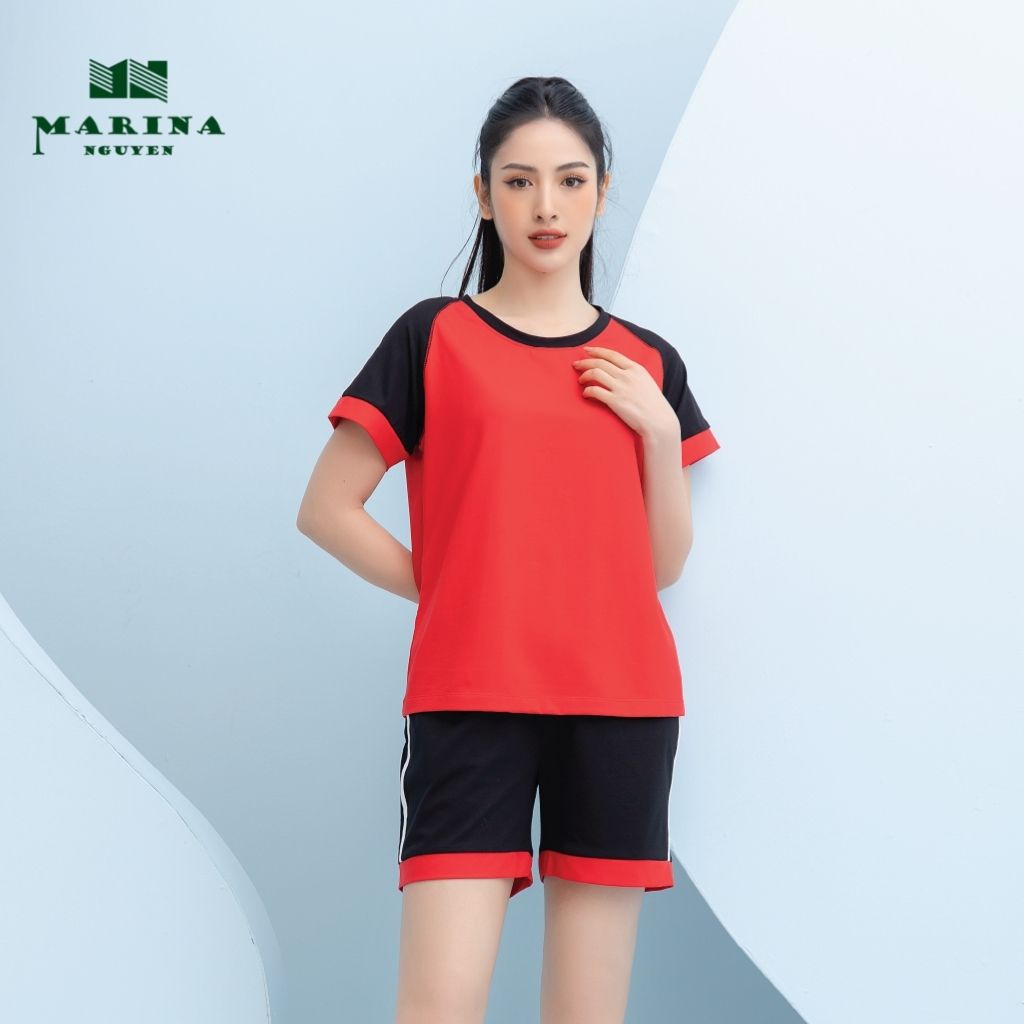 Đồ Bộ Mặc Nhà Kiểu Dáng Thể Thao MARINA NGUYỄN Thiết Kế Cổ Tròn, Tay Lỡ Phối Màu Năng Động, Chất Vải Nhập Khẩu 322010