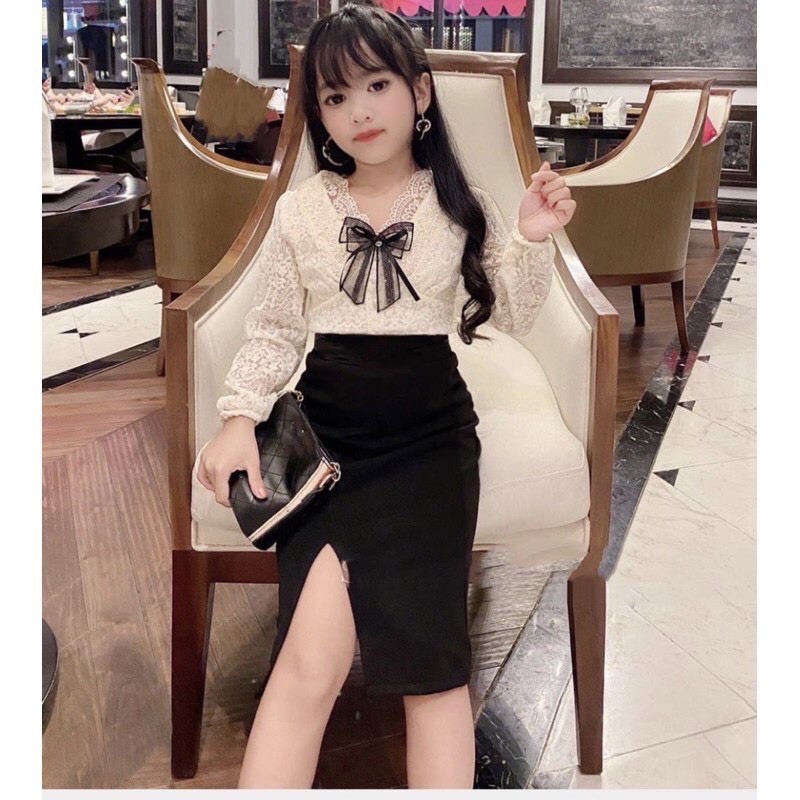 SỈ VÁY REN NƠ XẺ DÀI TAY CHO BÉ