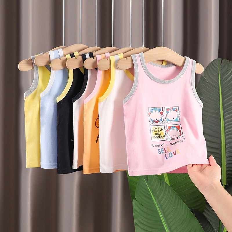 Áo Sát Nách Vải Cotton In Hoạt Hình Dễ Thương Cho Bé