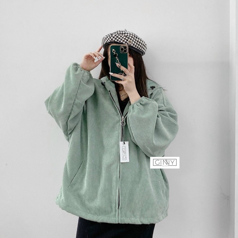 Áo Khoác Nữ Lửng Nhung Tăm Hàng Form rộng phong cách Hàn Quốc