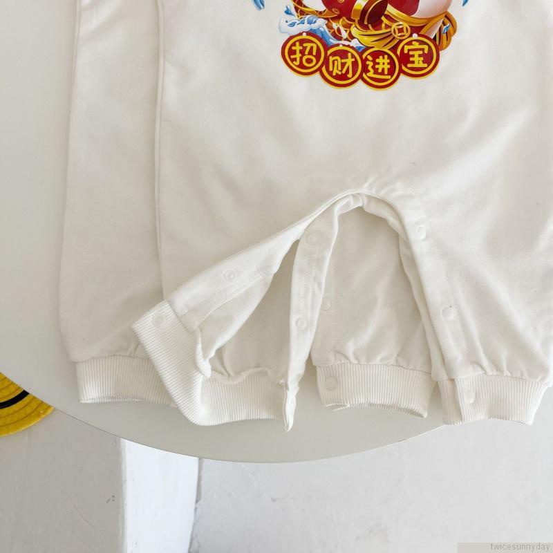 Bộ áo liền quần tay dài in hình hổ hoạt hình dành cho trẻ sơ sinh nam nữ