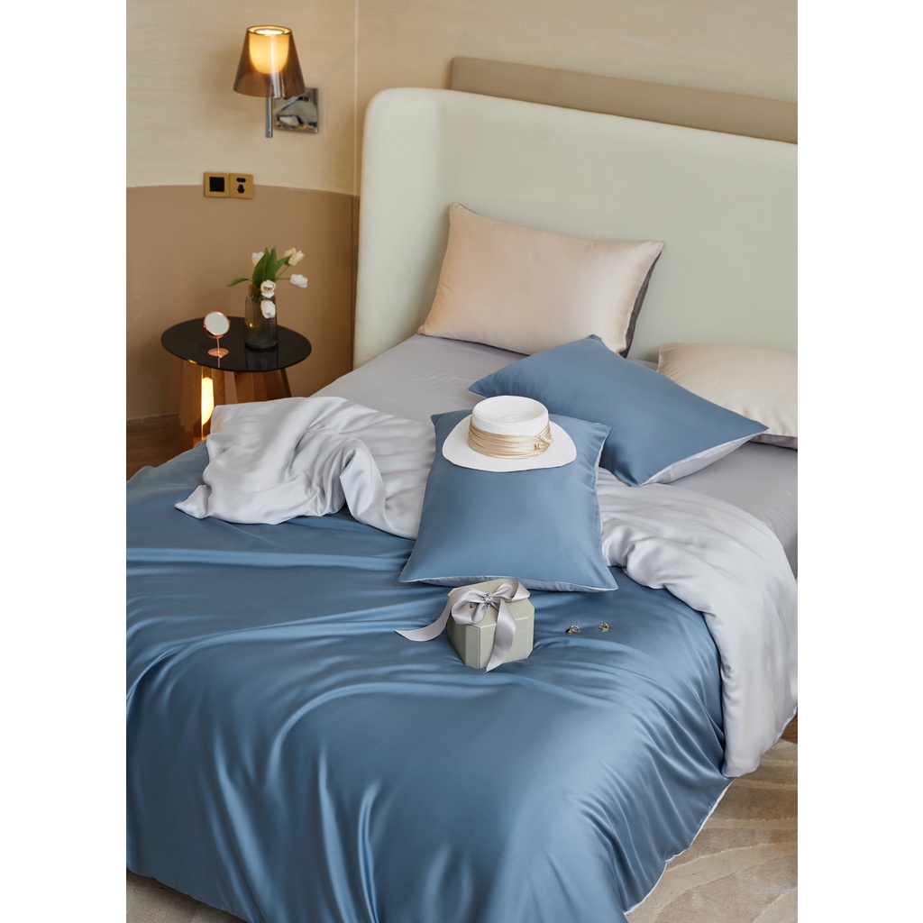Bộ chăn ga gối lụa trơn 100%Tencel 100s Phối 2 mặt cao cấp, Tone màu mới nhất, siêu mát mịn
