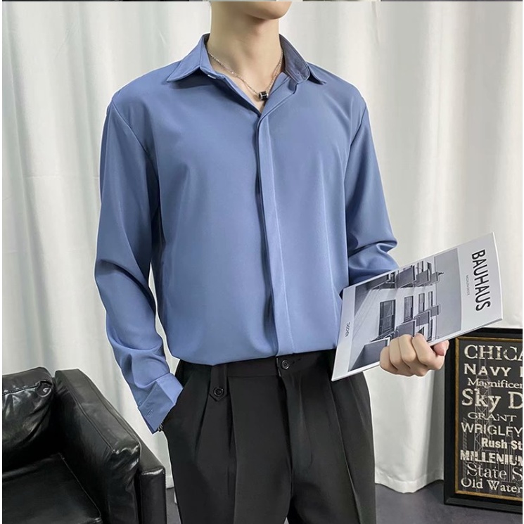 Áo Sơ Mi dài tay nam xuân hè băng lụa ẩn nút phiên bản hàn quốc cao cấp ý nghĩa áo sơ mi công sở xếp nếp giản dị