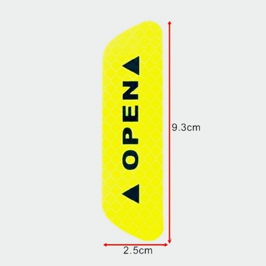 Bốn Decan Hình Thang Chữ OPEN Dán Cửa Xe Dạ Quang Cảnh Dáo Va Chạm Khi Mở Cửa Nhỏ Gọn 9.3x2.5cm
