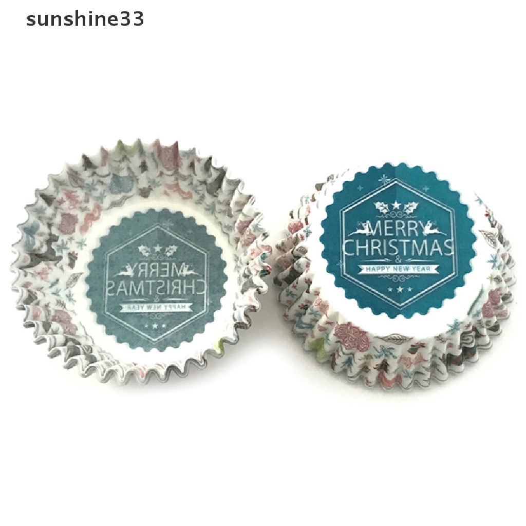 Bộ 100 Hộp Đựng Bánh Cupcake / Muffin Phong Cách Giáng Sinh