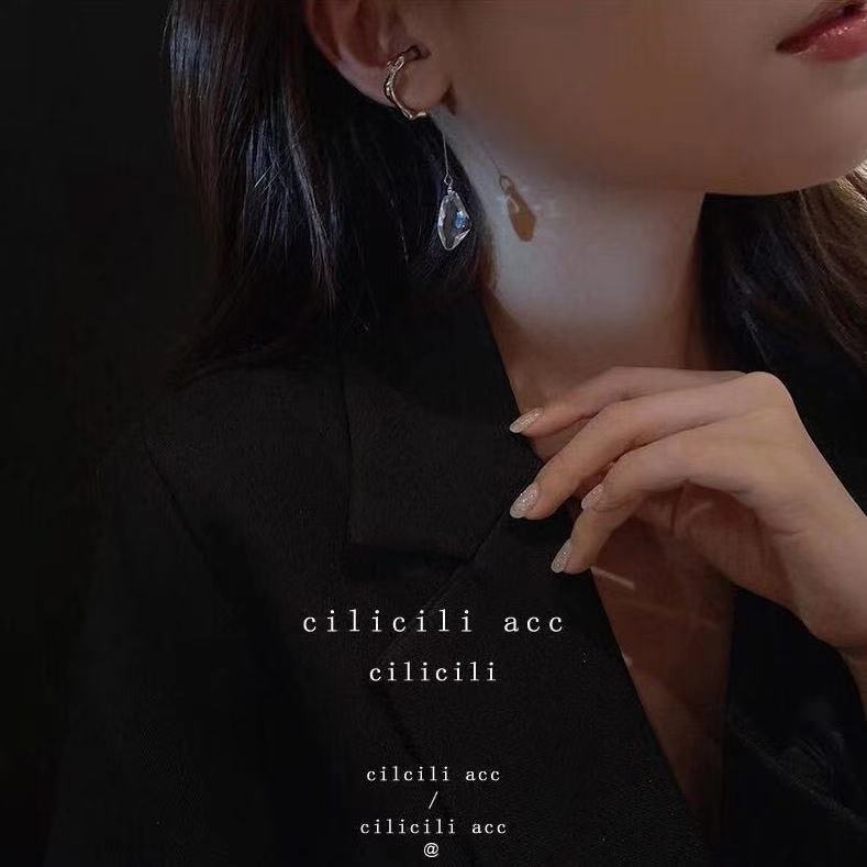 Khuyên Tai Dạng Móc Không Xỏ Khuyên Bằng Kim Loại Trong Suốt Phong Cách Ins Kiểu Pháp