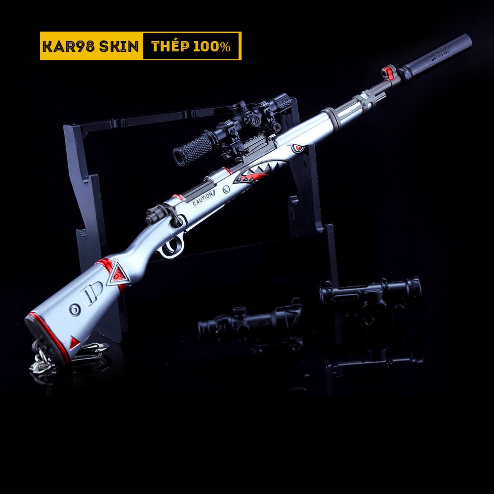 Mô Hình PUBG Kar98 Skin Shark Bite Tặng Kèm 3 Scope Và Kệ Trưng Bày 19cm