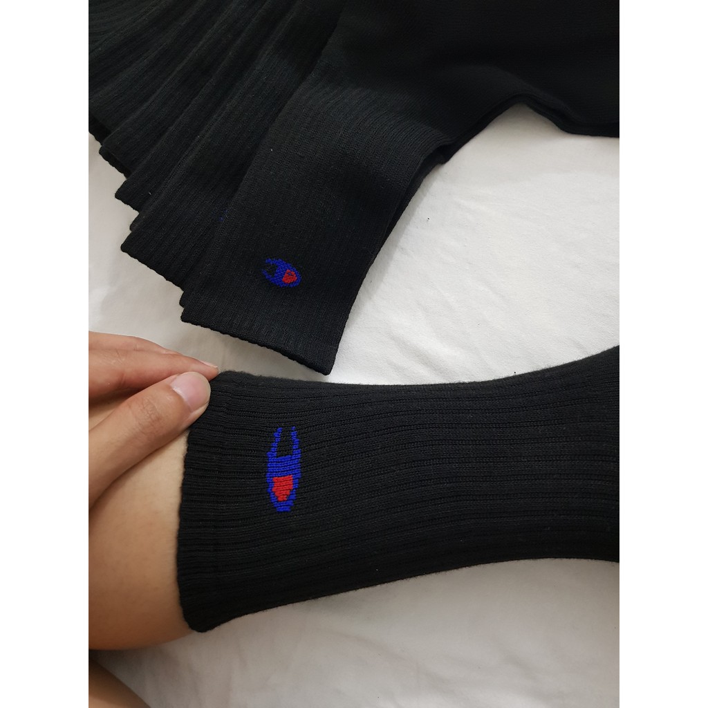 Tất thể thao cao cổ Champion đen - Free ship + Quà tặng Loved socks by TatsTats.vn