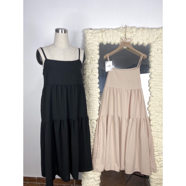 Váy 2 dây - váy maxi babydoll vải đũi trơn mềm dáng rộng màu be