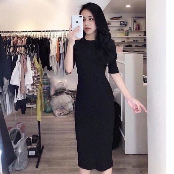 Đầm body len tăm dáng dài tay lỡ form ôm co giãn 👗 *