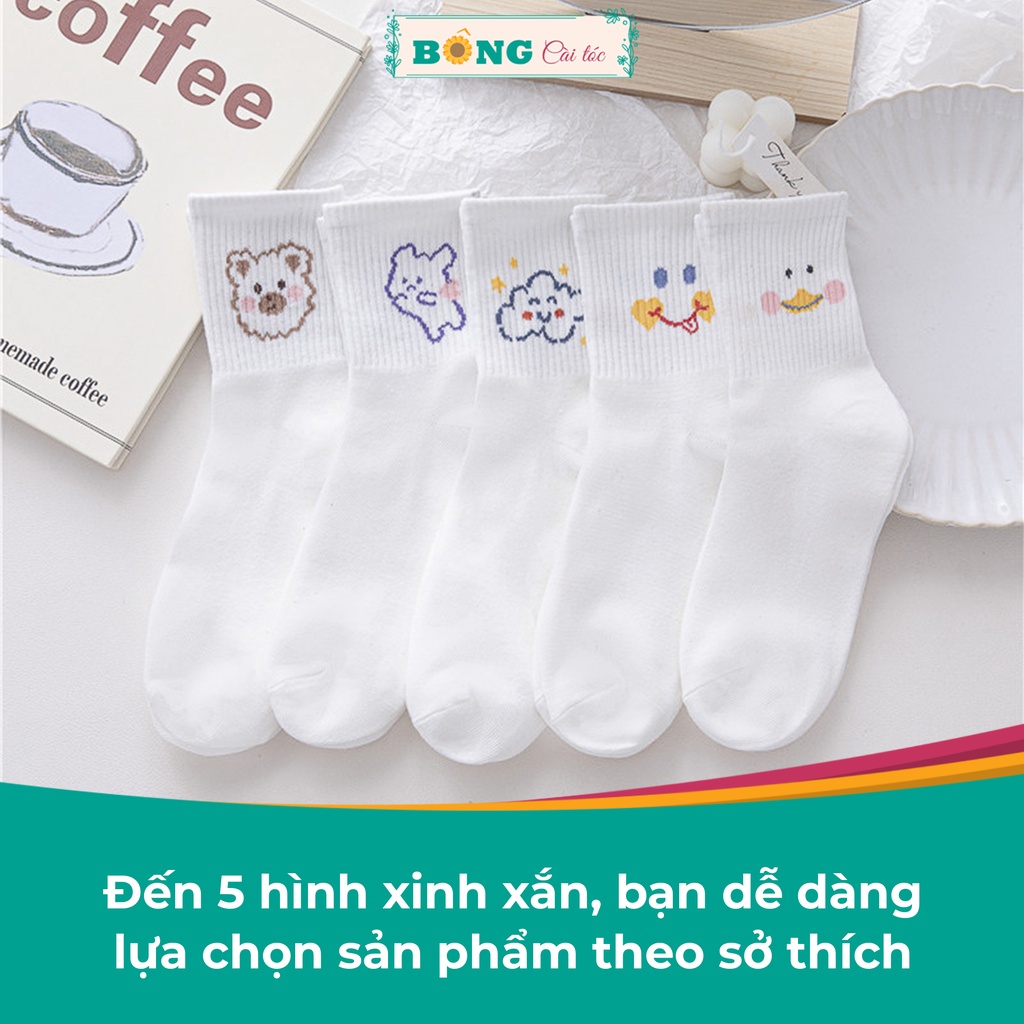 Tất nữ cổ ngắn họa tiết hoạt hình chất cotton mềm mịn co giãn 4 chiều phong cách Hàn Quốc TC20 - Vớ BÔNG Cài Tóc