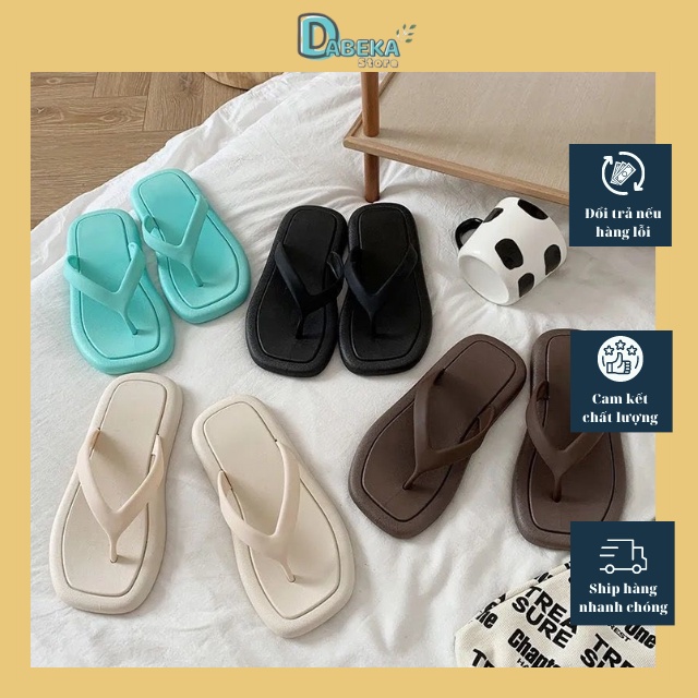 Dép Tông Xỏ Ngón Màu Trơn Ulzzang Trend- Dép Kẹp Đế Bằng Mũi Vuông Đi Biển Thời Trang Nữ Chống Trơn Trượt -Dabeka - D031