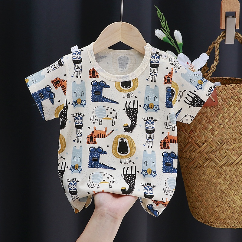 Áo Thun Cotton Tay Ngắn In Họa Tiết Hoạt Hình Dễ Thương Thời Trang Mùa Hè Cho Bé