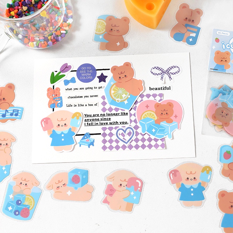 Bộ 15 Tấm Sticker Dán Trang Trí Hình Động Vật Hoạt Hình Đáng Yêu