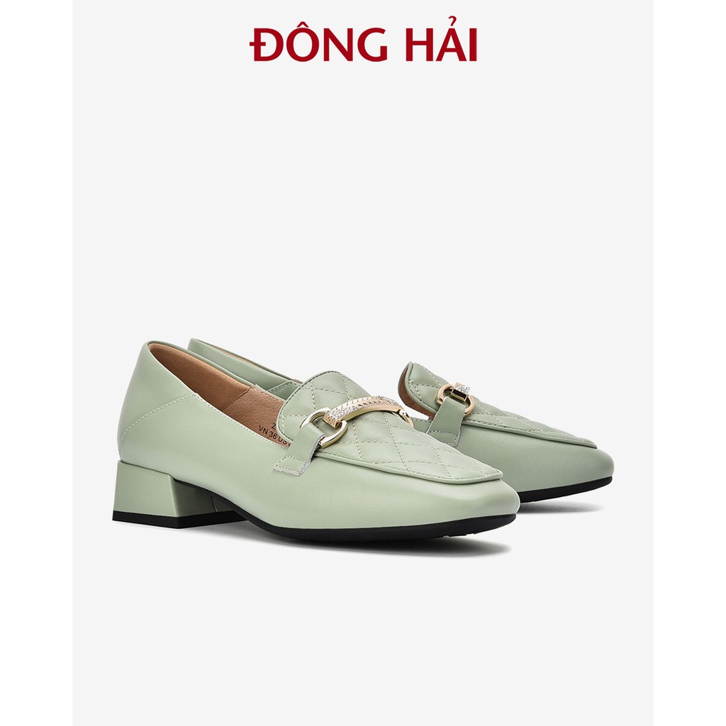 Giày lười nữ Zuciani gót vuông 3cm đính khóa cài viền đá nữ tính - GZD45