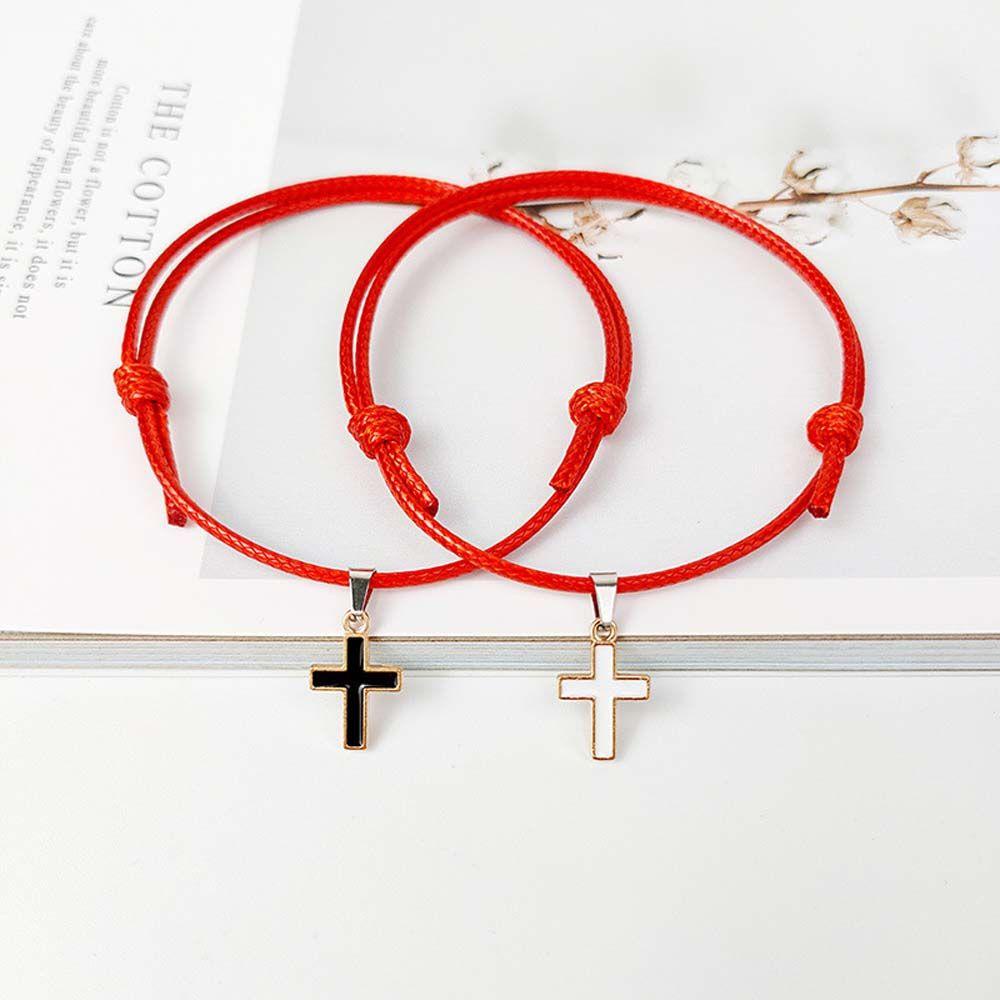 Wmes15h Vòng Tay Dây Bện Mặt Thánh Giá Bằng Hợp Kim Tối Giản Màu Đỏ Đen Trắng Dành Cho Cặp Đôi Bạn Gái