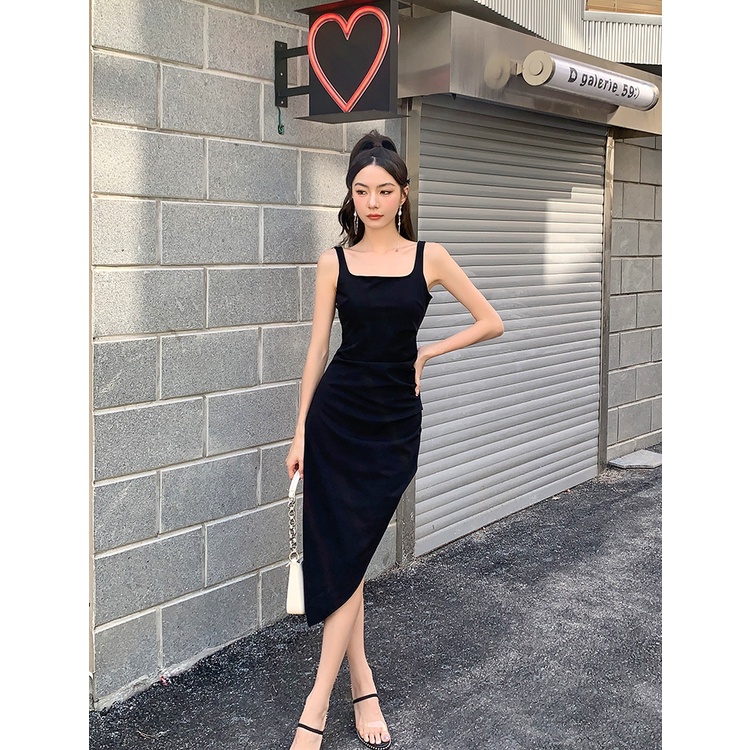 DUNEA Đầm Hai Dây Màu Đen Thiết Kế Độc Đáo Thời Trang Mùa Hè