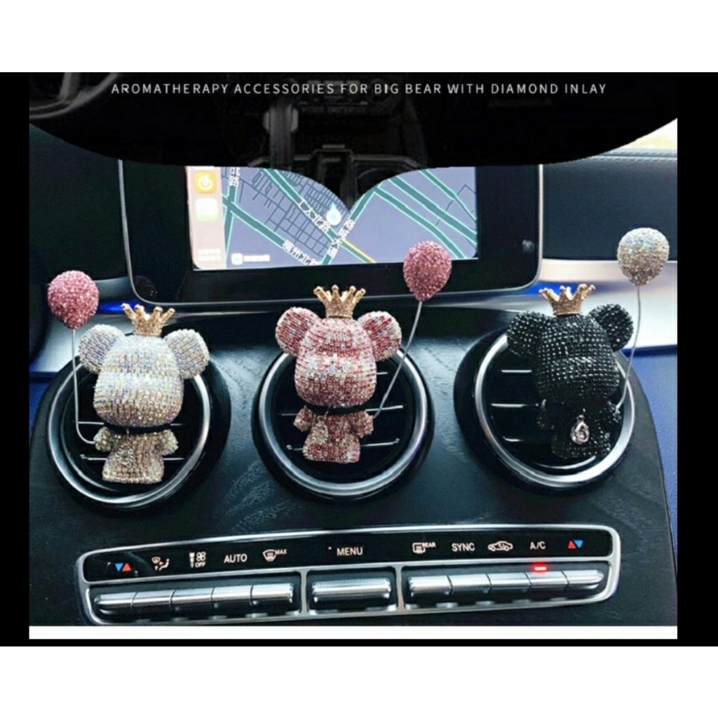 Sáp thơm cài cửa gió ôtô hình gấu Gloomy Bear cầm bóng bay đính đá sang trọng dễ thương
