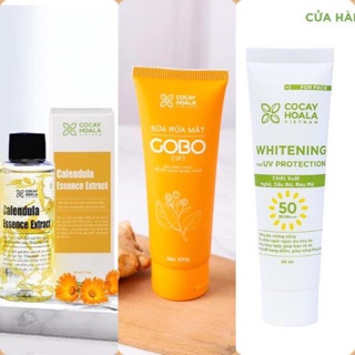 [Tặng nước hoa khô] Bộ 3 đẹp da: Sữa rửa mặt Gobo sạch sâu 100ml, nước thần hoa cúc 100ml, kem trắng da chống nắng 30ml