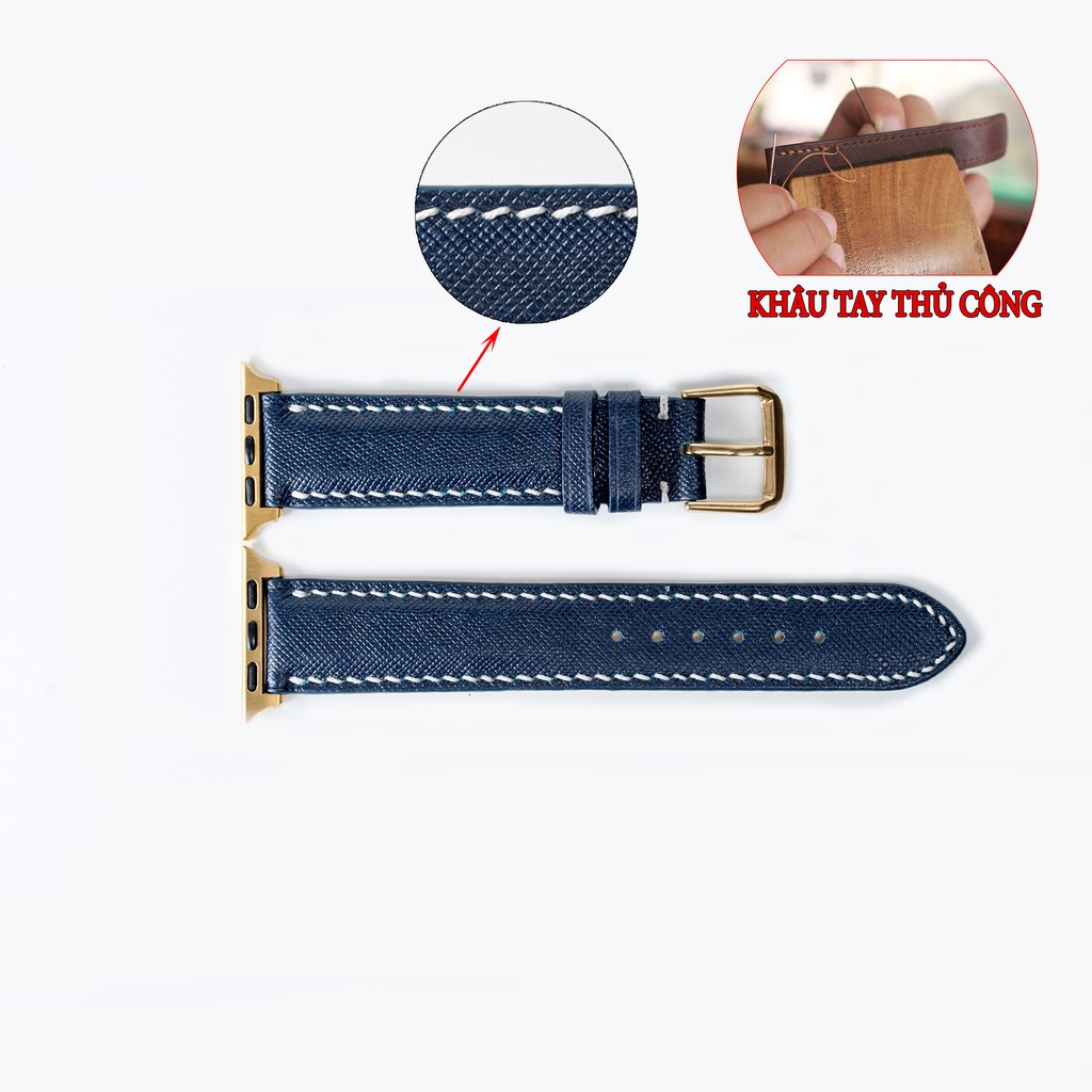 Dây da apple watch da saffiano D117 cao cấp-khâu tay thủ công- dây apple watch series 3 series 4 series 5