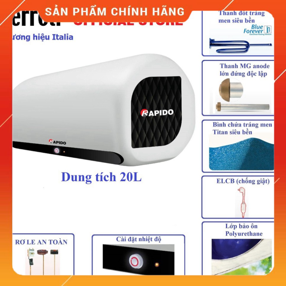 BÌNH NƯỚC NÓNG RAPIDO GREAT GA 20L BH 12THANG - CN ĐỨC