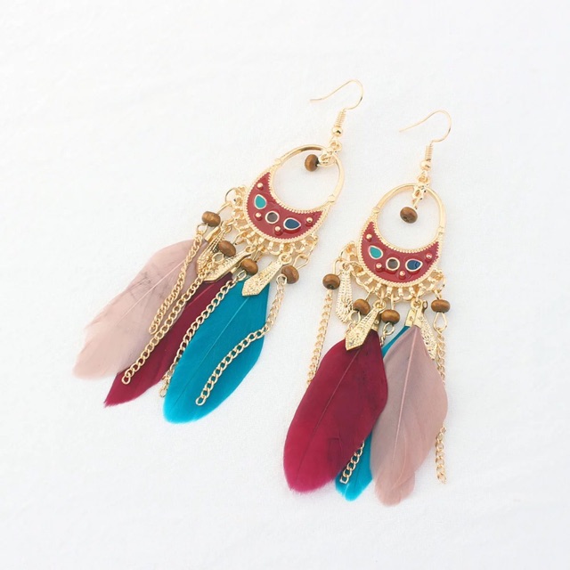 Bông tai lông vũ - Khuyên tai bohemian vintage