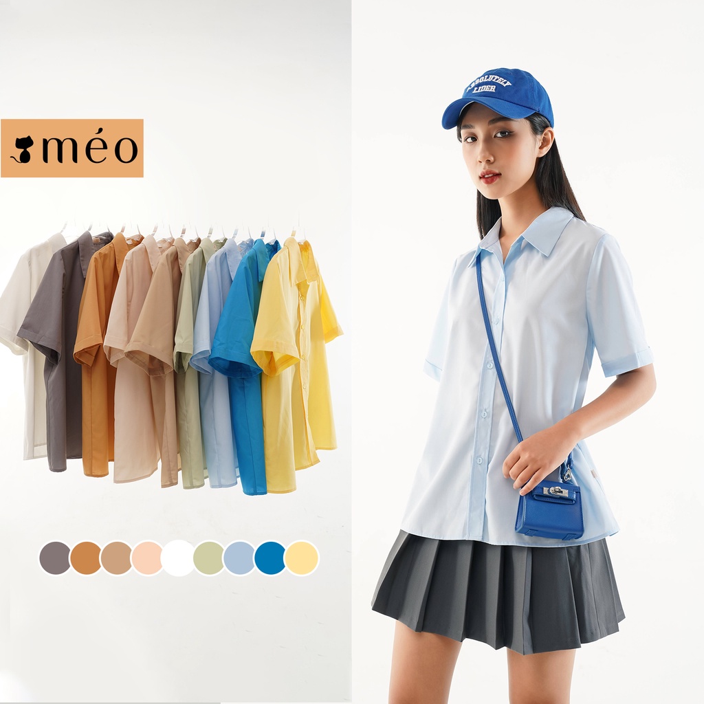 Áo sơ mi công sở nữ Méo shop tay ngắn form suông dáng rộng cộc tay phong cách Hàn Quốc Dynamic