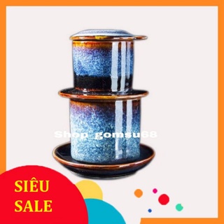 Bộ phin pha cà phê - Gốm Bát tràng - Men hỏa biến cao cấp