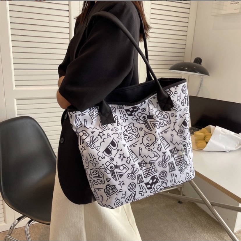 Túi tote vải canvas  đeo vai nữ đựng vừa laptop cỡ lớn Đi Học Đi Chơi phong cách Nhật Bản