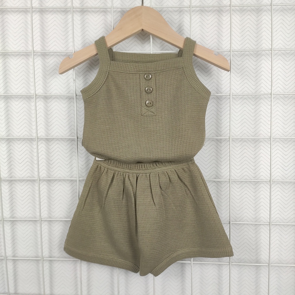 Set Đồ Mùa Hè 1*Áo Hai Dây Bằng Cotton Mềm Mại + 1 Quần Ngắn Nhiều Màu Phong Cách Hàn Quốc Cho Bé
